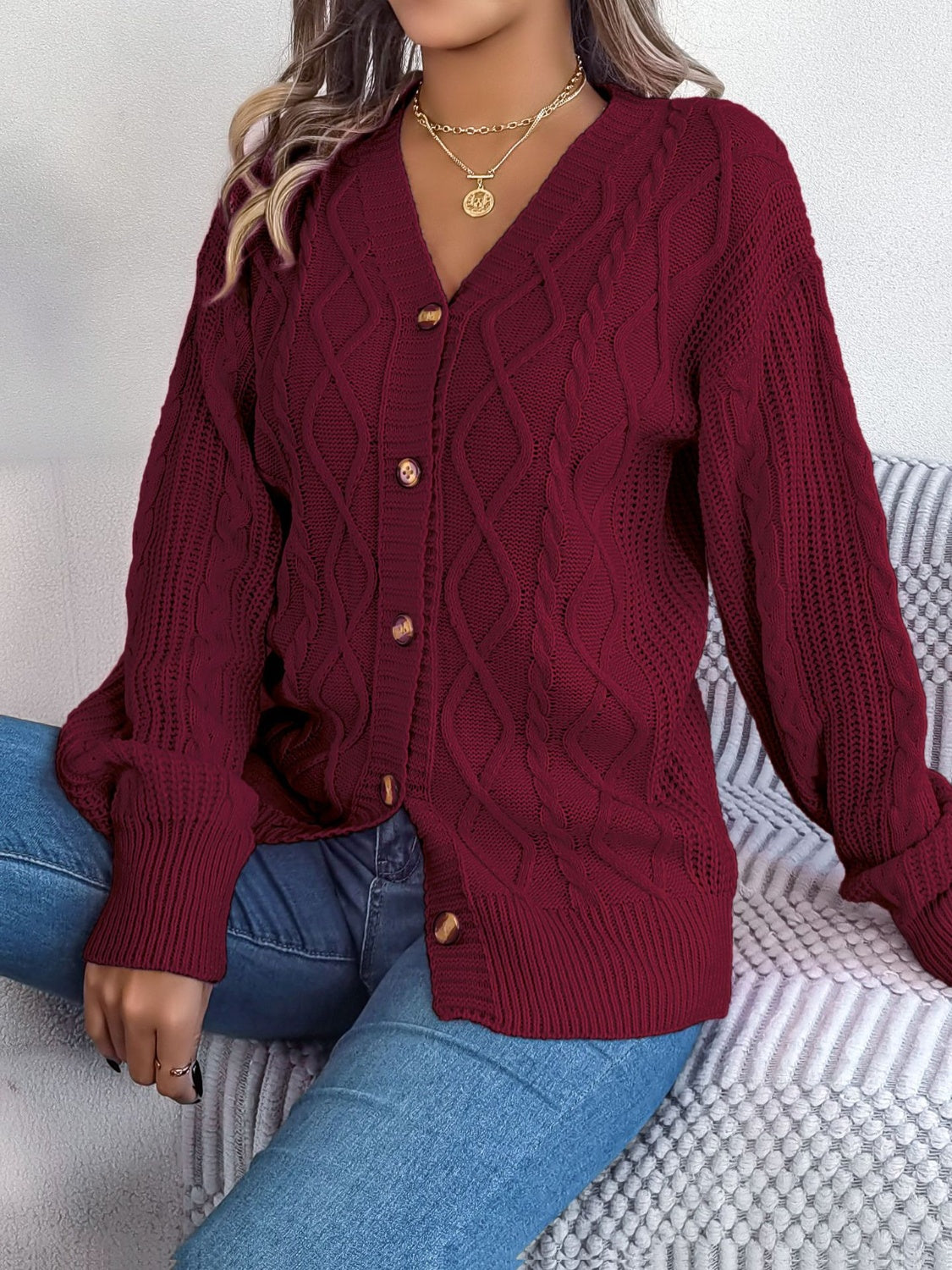 Cable-Knit Long Sleeve Cardigan 8e0b8427-78ba-47f3-b91a-ac5f8d8996a4-Max Glownestbest