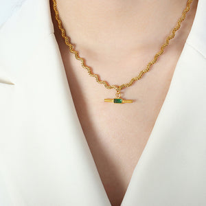 18K gold novel and trendy wave-shaped chain with square stone design necklace Green 8e15433d-7829-4618-904f-2f5a54000f36 Artshiney