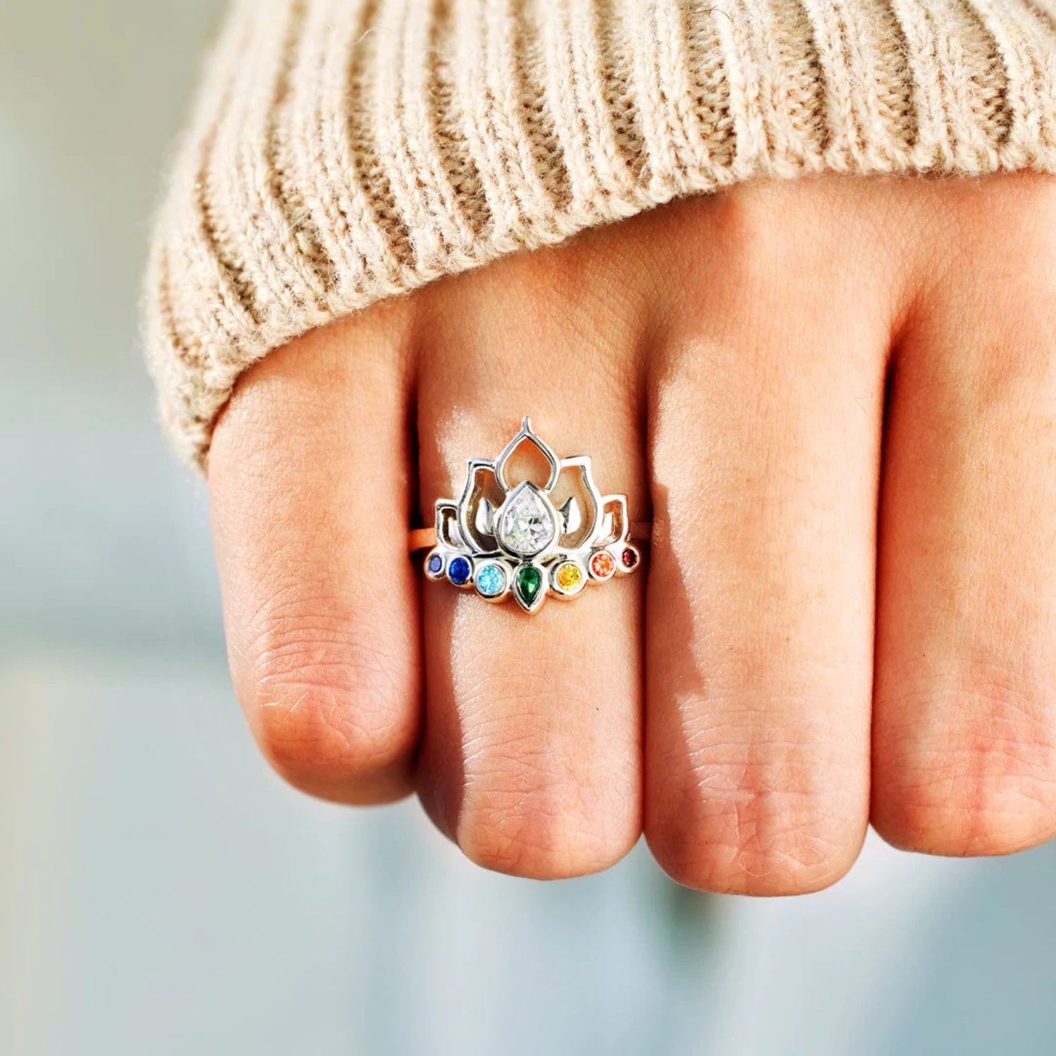 925 Sterling Silver Inlaid Zircon Lotus Shape Ring 8eaa68e6-4b49-4cd5-b498-a0c900f934c6-Max Trendsi