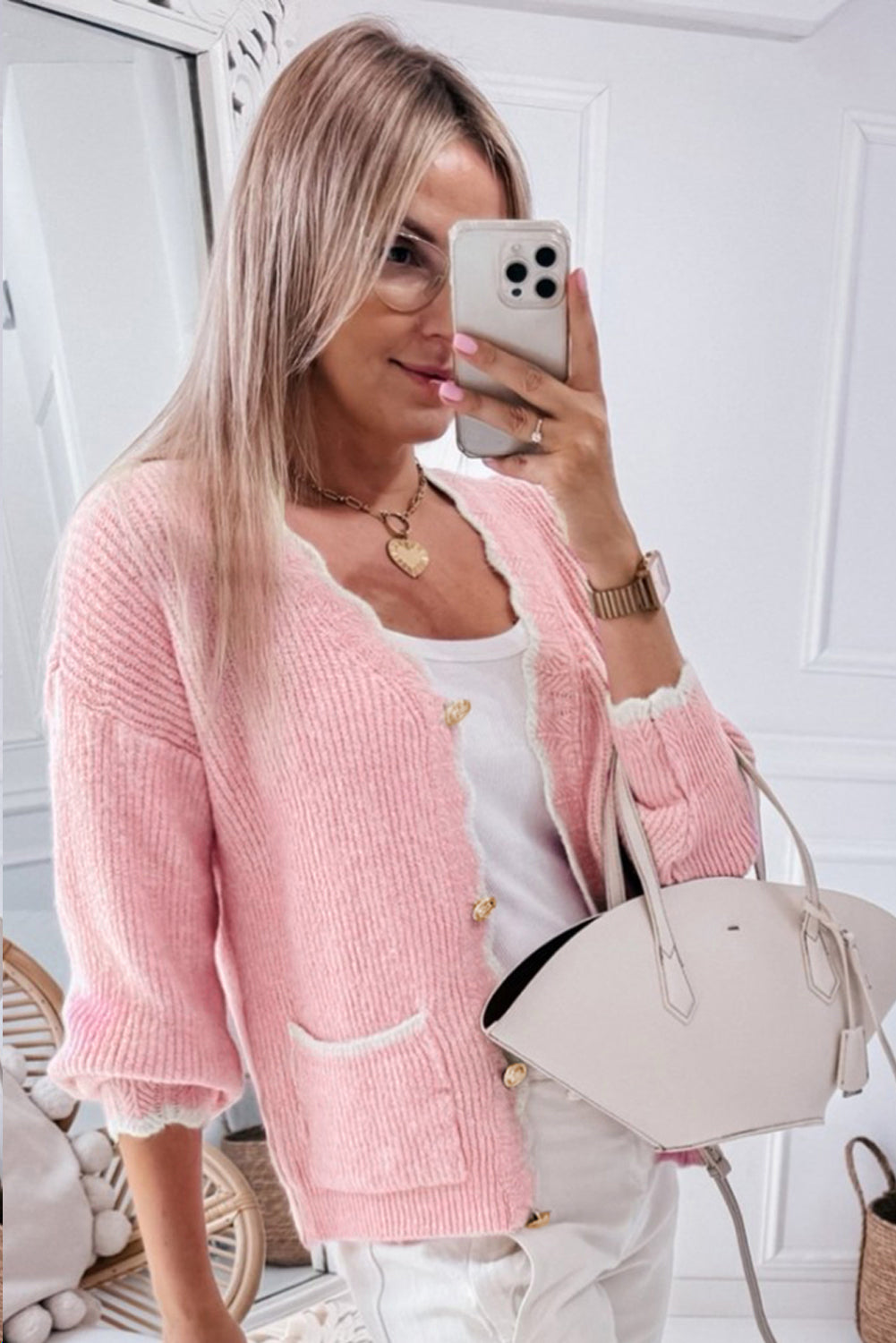 Contrast Trim V-Neck Long Sleeve Cardigan 8f0e739f-d3cb-4f97-9ebc-c09bc12a0d3d-Max Glownestbest