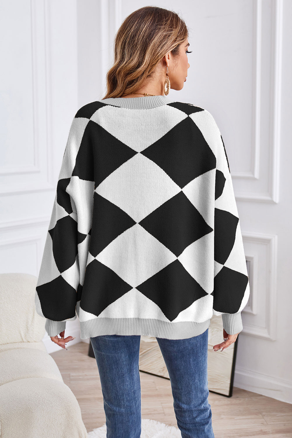 Geometric Lantern Sleeve Cardigan with Pockets 8f5e1b4d11274d3f82ef5e11db6c1060-Max Glownestbest