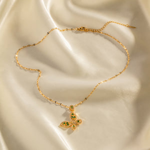 18K Gold Exquisite Dazzling Inlaid White Green Zircon Hollow Butterfly Design Pendant Necklace 8f8b5219-b0ea-4226-983a-e29f4801ddb2 Artshiney