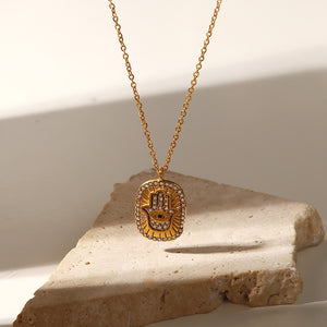 18K Gold Plated Geometric Transparent Zircon Palm Oval Eye Pendant Necklace 8fb61cf3-3b36-40ed-884a-600874b0319c Artshiney