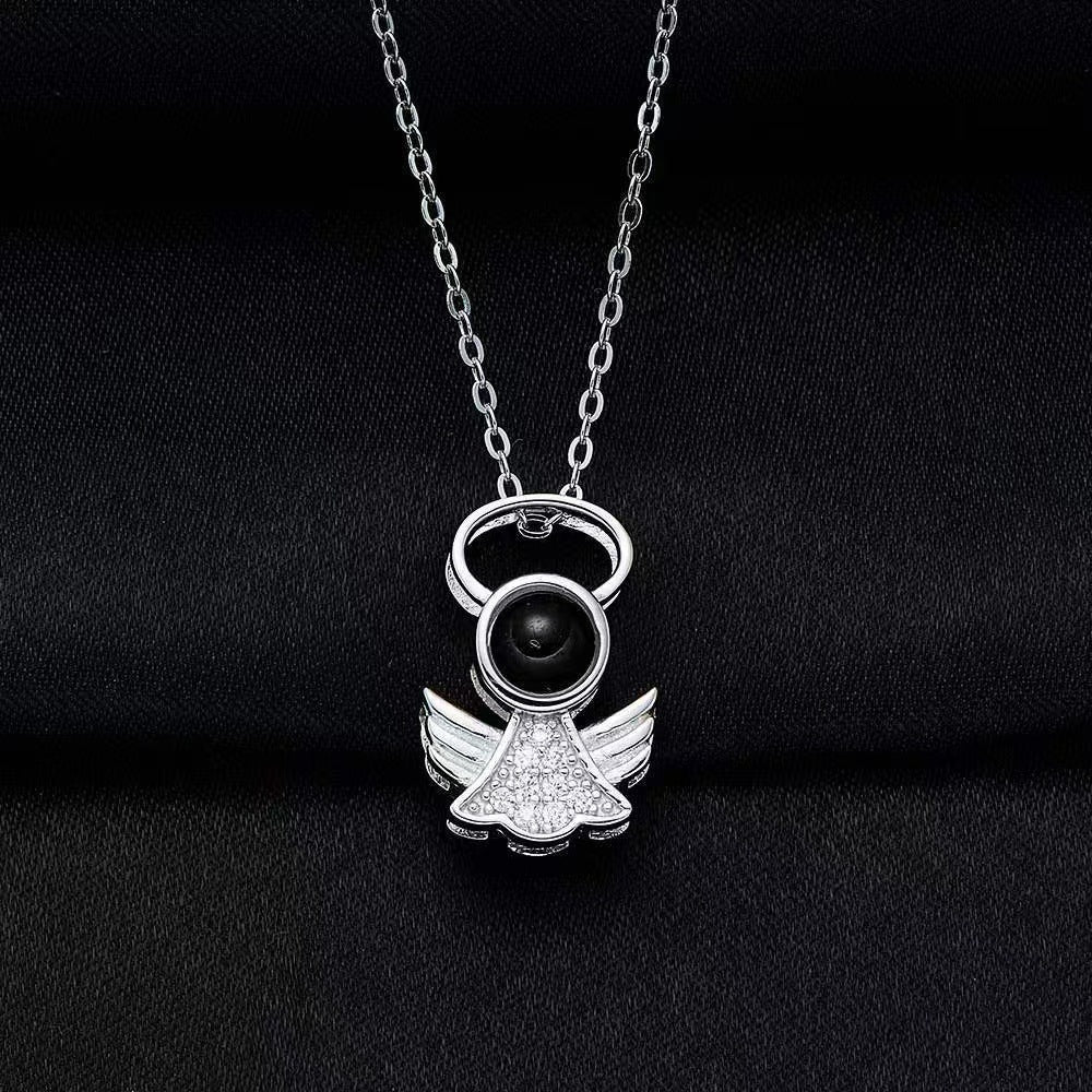 Noble and exquisite angel diamond projection necklace 8fc3abd7-b677-41cf-934b-6a9370c47d6e Artshiney