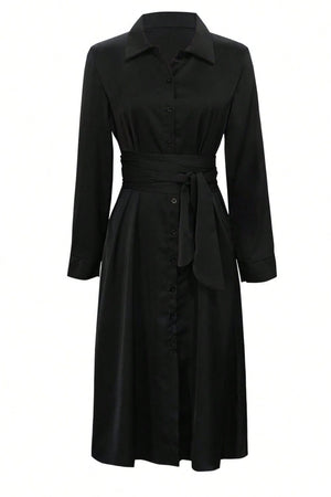 Collared Neck Long Sleeve Midi Shirt Dress 8ff39c8c-cc33-4d1d-8d61-26eb6bd28f10-Max Trendsi