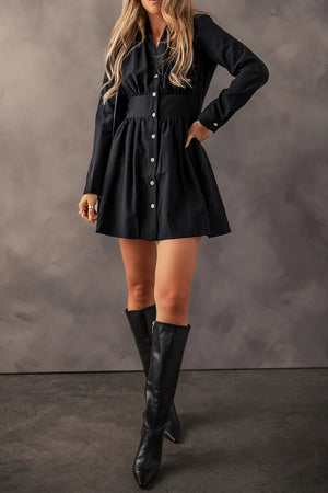Ruched Button Up Long Sleeve Dress 901fc428-aa3f-4929-8f9a-a72556b9ec13-Max Glownestbest