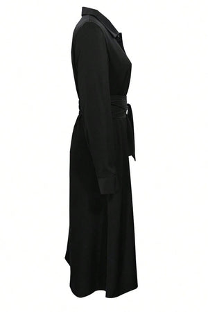 Collared Neck Long Sleeve Midi Shirt Dress 90473586-1458-4cc3-9646-78019f667add-Max Trendsi