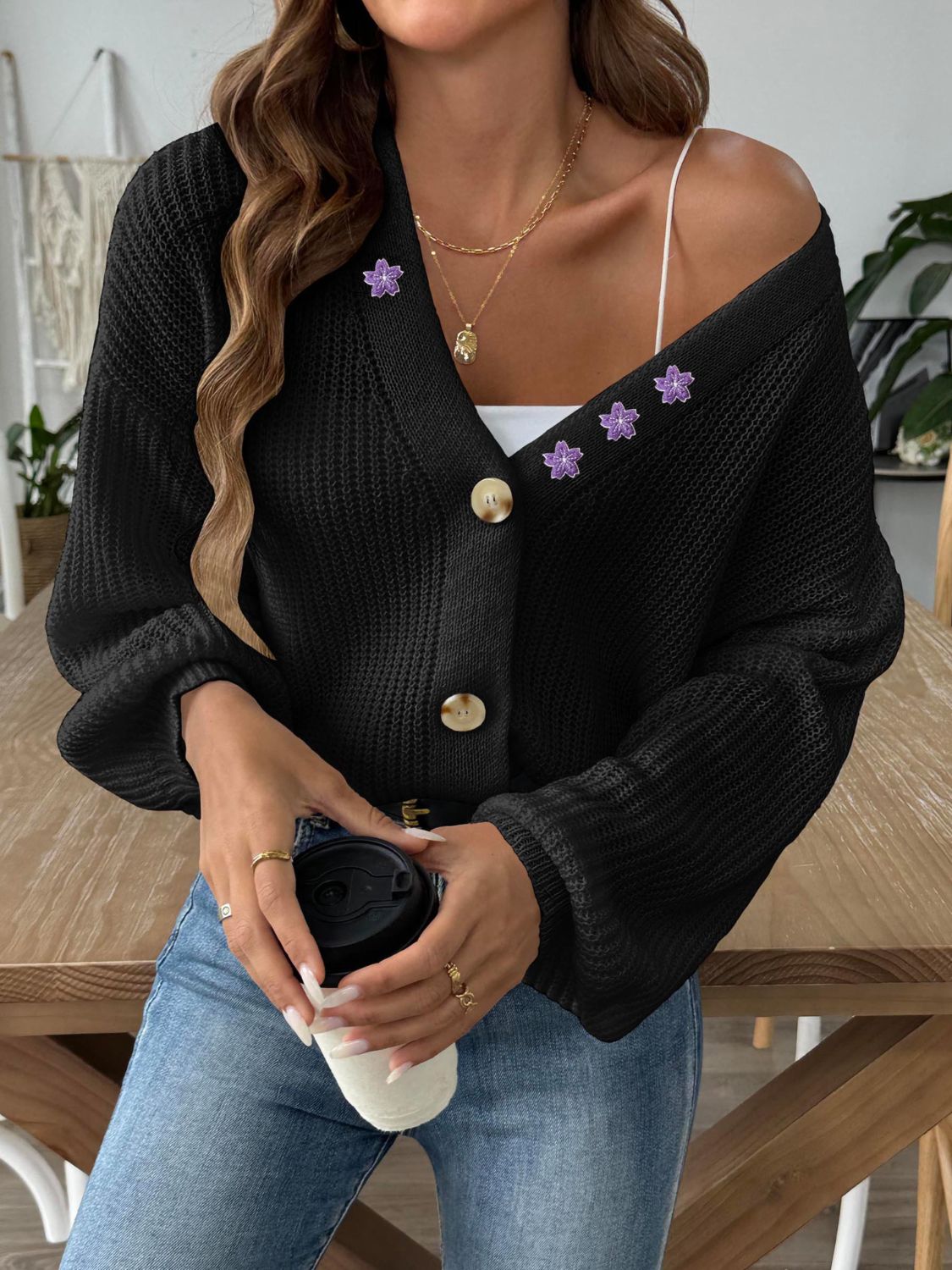 Glownestbest® | V-Neck Button Up Long Sleeve Cardigan 90940f50-3010-4e5e-8e84-52abbef7c978-Max Glownestbest