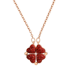 Noble and luxurious four-leaf clover paired with a heart studded with diamonds, a two-wear design necklace Four leaf clover rose gold red 90a745b3-2740-42ee-84e7-0563523169fe Artshiney