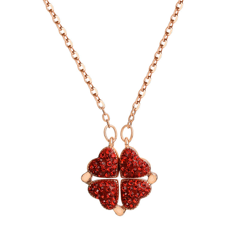 Noble and luxurious four-leaf clover paired with a heart studded with diamonds, a two-wear design necklace Four leaf clover rose gold red 90a745b3-2740-42ee-84e7-0563523169fe Artshiney