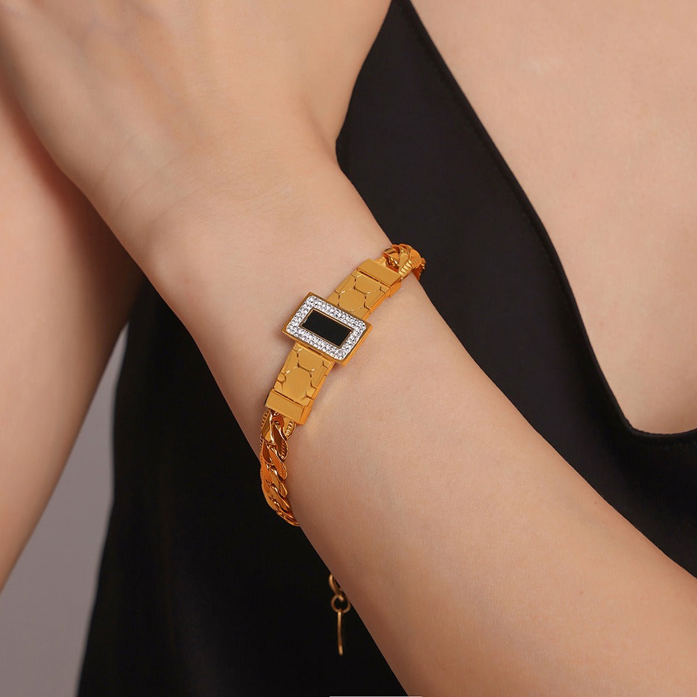 18K gold exquisite light luxury geometric inlaid zircon and gemstone design versatile bracelet necklace set 90b9ac0d-1269-447f-a42f-a430fd5e533e Glownestbest