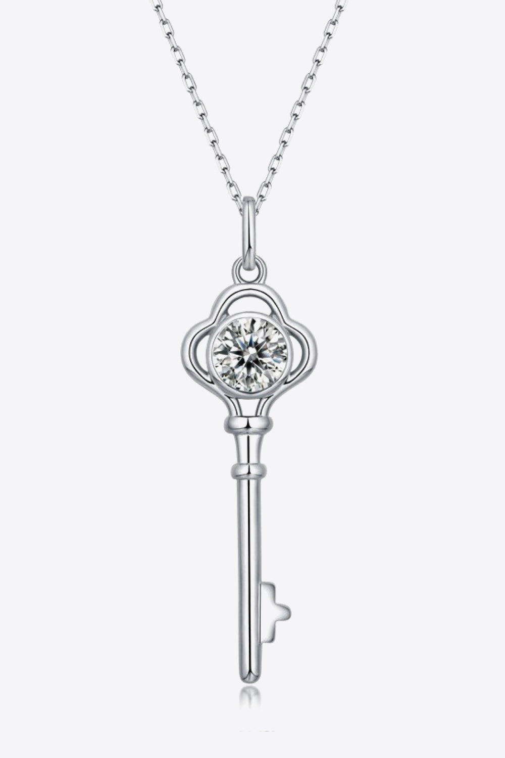 925 Sterling Silver 1 Carat Moissanite Key Pendant Necklace Silver One Size 911f287764d945ef9bed9a25d42a0122-Max Trendsi