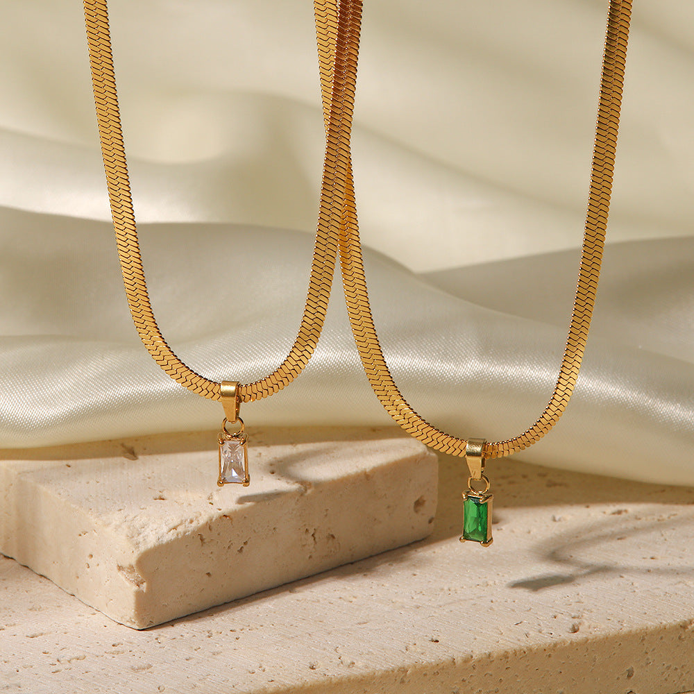 18K Gold Plated Green/White Baguette Zircon Pendant Necklace 91a5ef3c-2c7c-4f91-99bc-b3148dadf55c Artshiney