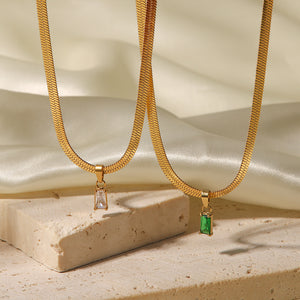 18K Gold Plated Green/White Baguette Zircon Pendant Necklace 91a5ef3c-2c7c-4f91-99bc-b3148dadf55c Artshiney