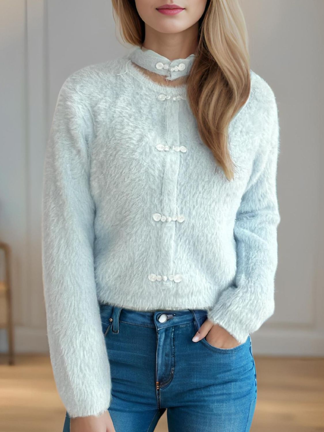 Cutout Knot Button Long Sleeve Cardigan Light Blue One Size 91c07a3a-9273-4d7a-8b32-f799219fc6b7-Max Glownestbest