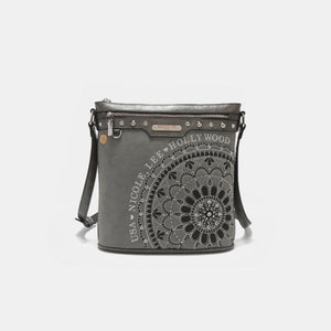 Nicole Lee USA Metallic Stitching Embroidery Inlaid Rhinestone Crossbody Bag Gray One Size 91cc7566-2ca2-4668-b17b-3a3291a9c95a-Max Trendsi