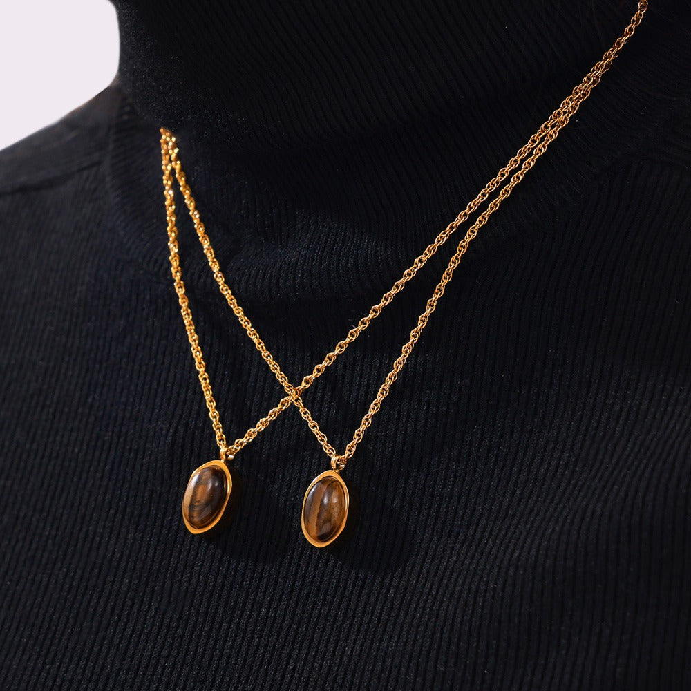 18K gold exquisite and noble geometric inlaid gemstone design simple style pendant necklace 9257cb46-3337-401b-92cf-b8c6919400a7 Glownestbest