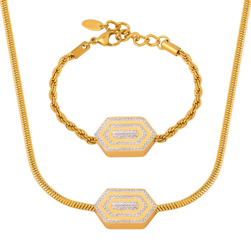 18k gold exquisite noble hexagonal diamond design light luxury style necklace bracelet set 927c5d93-3cd1-4d6f-8e8e-b1d22631b47d Glownestbest