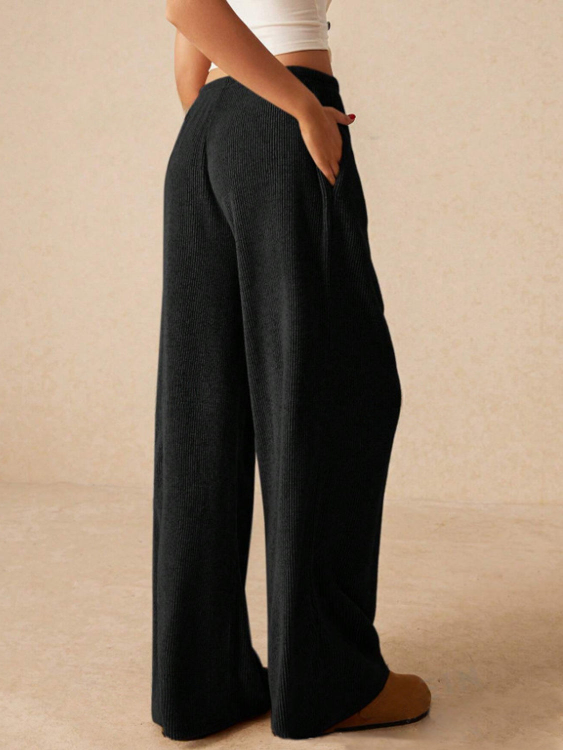 Ribbed Drawstring Wide Leg Pants 928ad324-f322-409f-a83a-9b9f461d5748-Max Trendsi