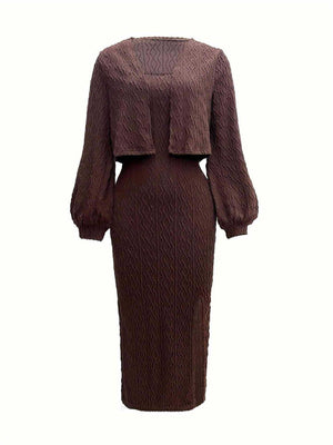 Open Front Long Sleeve Cardigan and Side Slit Cami Dress Set 92968453-b0d5-4a09-947e-8548698d20e4-Max Glownestbest
