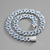 Trendy and fashionable Cuban chain with diamond-shaped design men's hip-hop style necklace and bracelet set Silver + Blue and white 92bf1464-7666-4da8-a033-ea66c01b7077 Artshiney