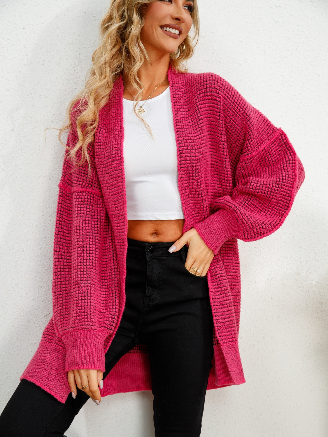 Open Front Dropped Shoulder Cardigan Hot Pink 92cc29e0-2774-448b-81e4-f5e530bc64a4-Max Glownestbest
