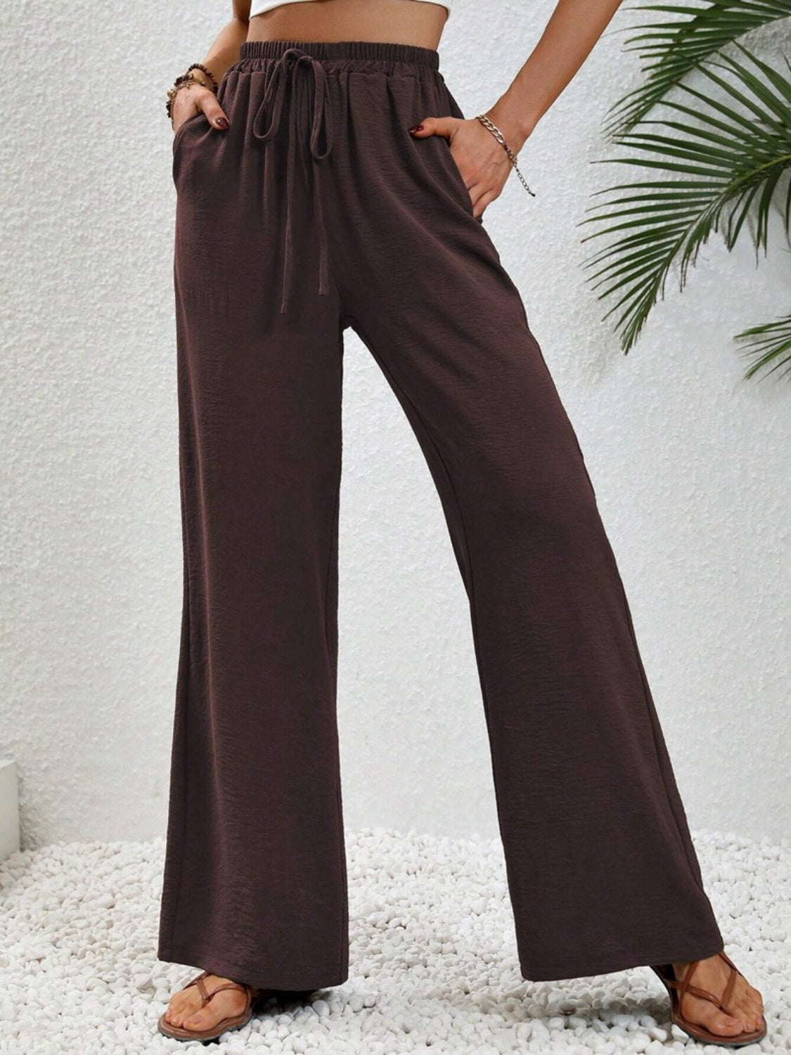 Wide Leg Drawstring Pants Dark Brown 9333e3c0-e54f-499e-a9f7-bdadb977d595-Max Trendsi