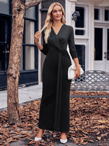 Slit Twisted Surplice Long Sleeve Dress Black 935b17a8-31f1-47bf-8613-45863384bf98-Max Glownestbest