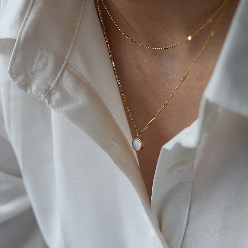18K gold light luxury noble round inlaid gemstone double layer stacked design versatile necklace 935d8ead-6d9c-4ea7-9aa0-b2bdb822795a Artshiney