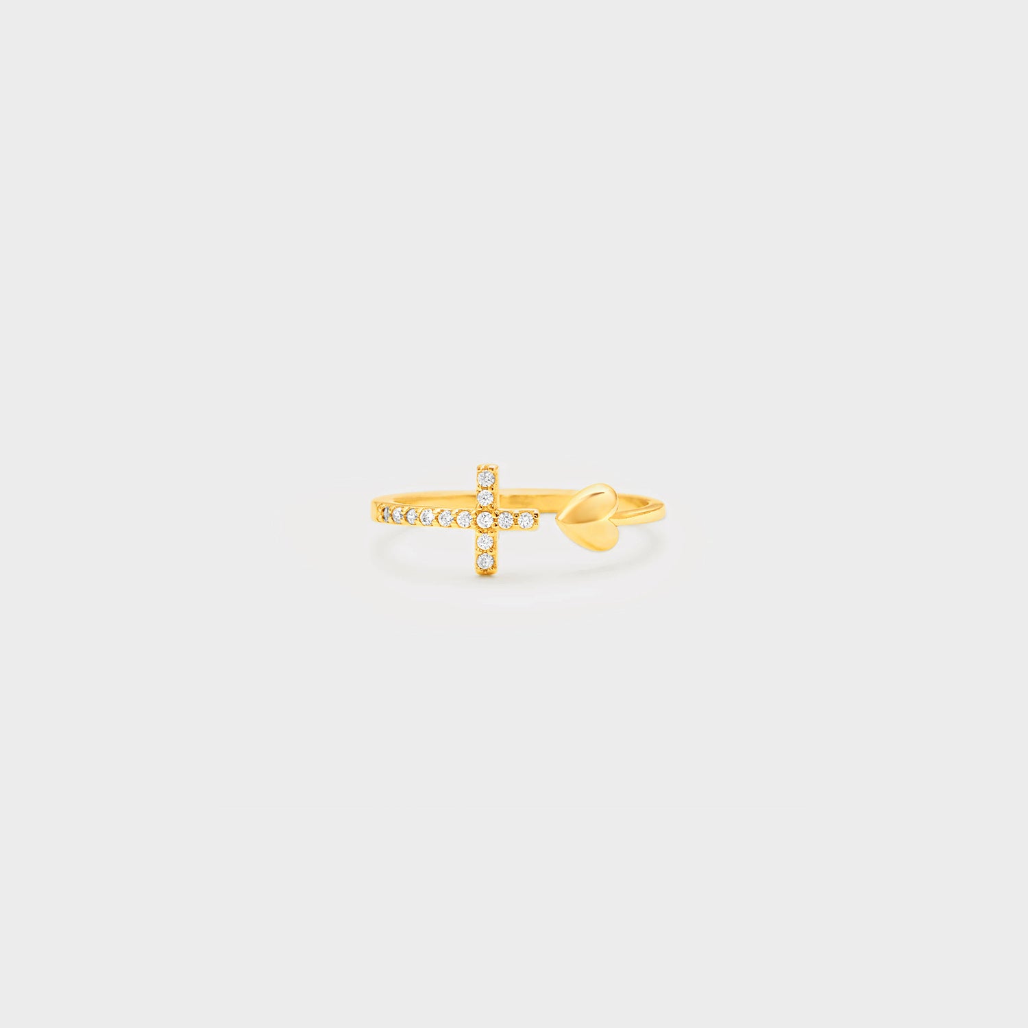 Heart Shape Cross Inlaid Zircon Open Ring Gold One Size 93af7f84-2b3c-48d0-b65f-a65fe3e0cebb-Max Trendsi
