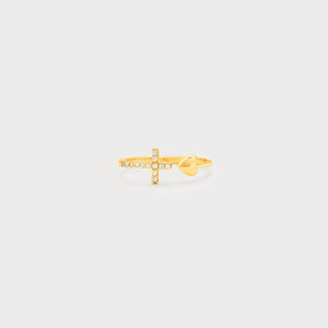 Heart Shape Cross Inlaid Zircon Open Ring Gold One Size 93af7f84-2b3c-48d0-b65f-a65fe3e0cebb-Max Trendsi