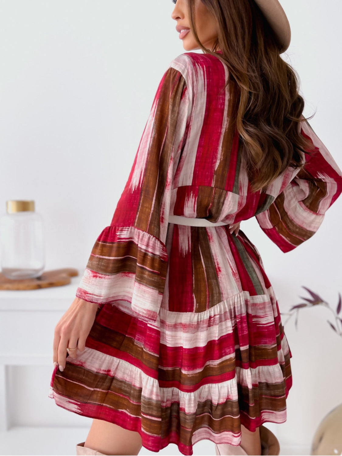 Buttoned Striped Long Sleeve Mini Dress 93c7387a-1dc6-4b6f-8ac6-f40cbee06025-Max Trendsi