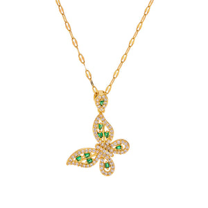 18K Gold Exquisite Dazzling Inlaid White Green Zircon Hollow Butterfly Design Pendant Necklace Only 93dcb9fb-24a0-47a7-97c3-16b0acde5843 Artshiney