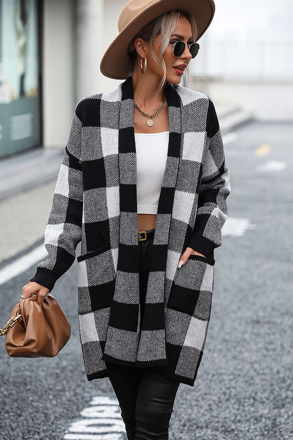 Glownestbest® | Plaid Dropped Shoulder Cardigan with Pocket 93f63624503c4408ac3337f56e71dbf8-Max Glownestbest