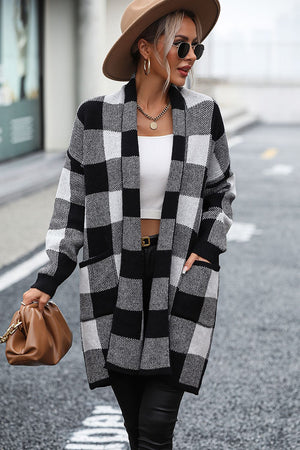 Glownestbest® | Plaid Dropped Shoulder Cardigan with Pocket 93f63624503c4408ac3337f56e71dbf8-Max Glownestbest