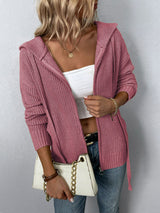 Zip-Up Drawstring Detail Hooded Cardigan Dusty Pink 943702931aeb42e9ade6e099f654aa61-Max Glownestbest
