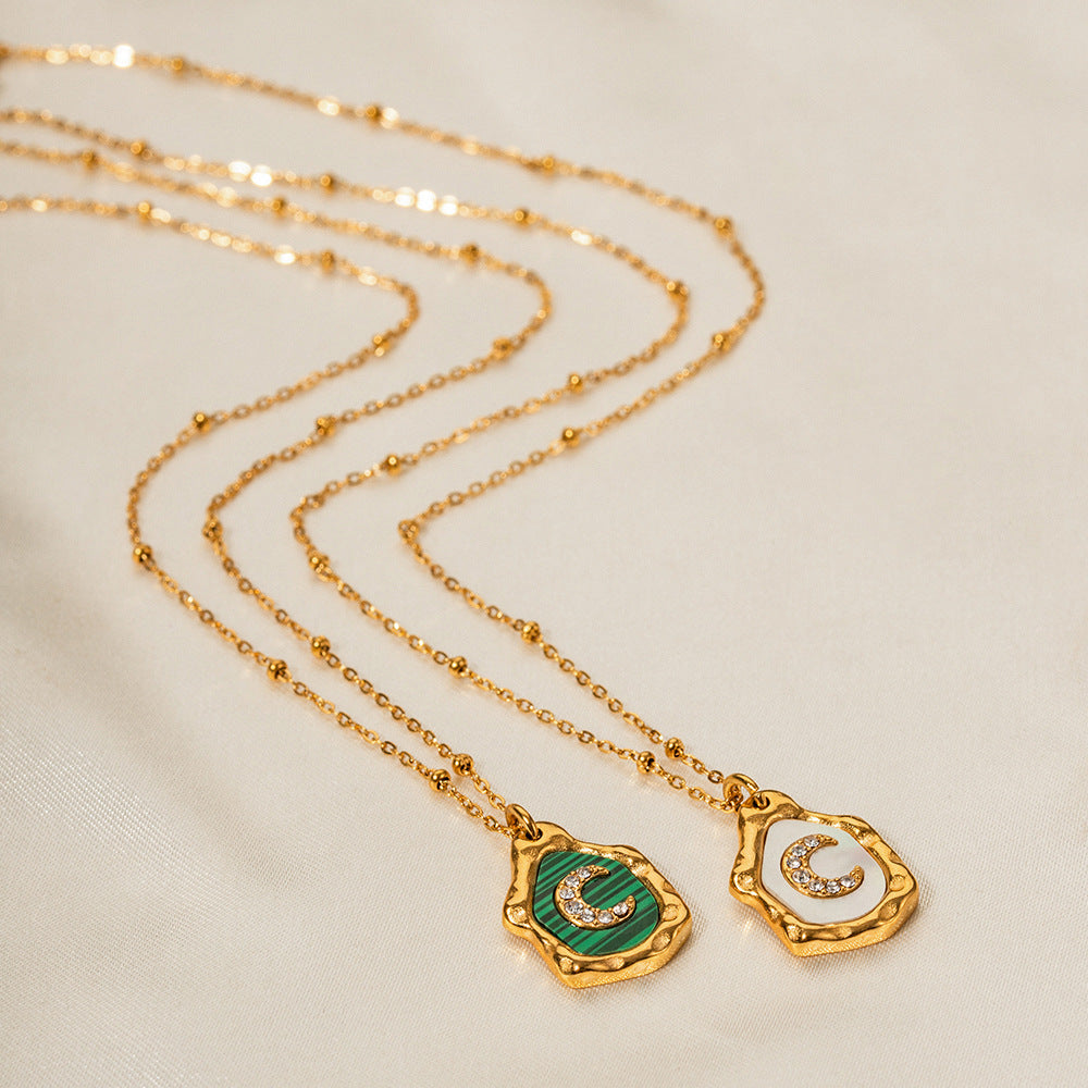 18k Gold Exquisite and Fashionable Irregular Bezel with Moon Inlaid Zircon Design Pendant Necklace 944806f6-68c0-4193-8454-14467f001098 Artshiney