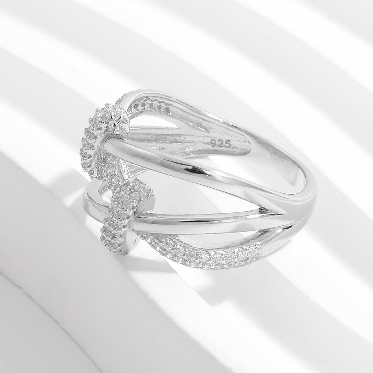 Inlaid Zircon 925 Sterling Silver Crisscross Ring 9509b6a0-2ff3-4be6-9682-d566bbeed8b0-Max Trendsi