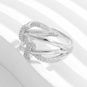 Inlaid Zircon 925 Sterling Silver Crisscross Ring 9509b6a0-2ff3-4be6-9682-d566bbeed8b0-Max Trendsi