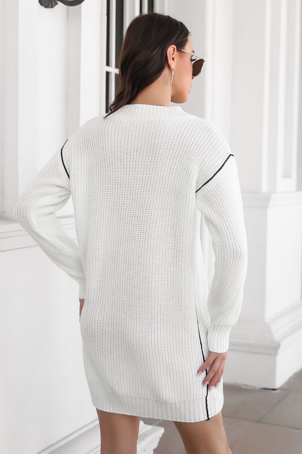Contrast V-Neck Sweater Dress 9518b73d90614b10835f1776ff9cc3a0-Max Glownestbest