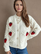 Strawberry Button Down Long Sleeve Cardigan Beige One Size 9568005a-6de5-4433-9b95-171244bb8e09-Max Glownestbest