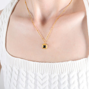 18K Gold Fashionable Retro Square Inlaid Gem Design Court Style Earrings Necklace Set 95a2fc5f-4c19-499a-aec6-5371fa29806e Artshiney