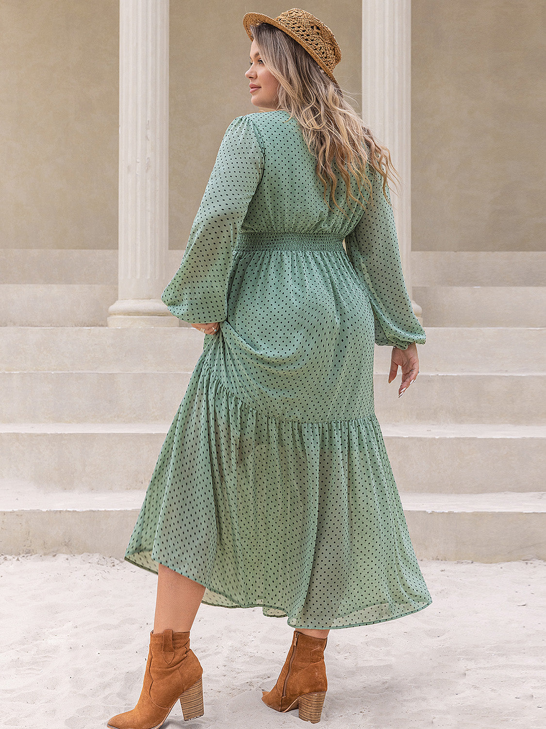 Plus Size Tassel Printed Tie Neck Long Sleeve Midi Dress 95b0b05a-d519-4aa5-b638-e4f7d8c7ded4-Max Glownestbest