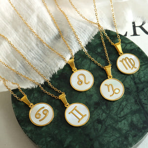 Exquisite Zodiac White Seashell Design Pendant Necklace 95b131a5-aa7d-4538-a144-f402578fbbfb Artshiney