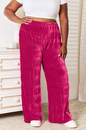 Double Take Full Size High Waist Tiered Shirring Velvet Wide Leg Pants 95df2fcccc0845948ce89500a378f2cd-Max Trendsi