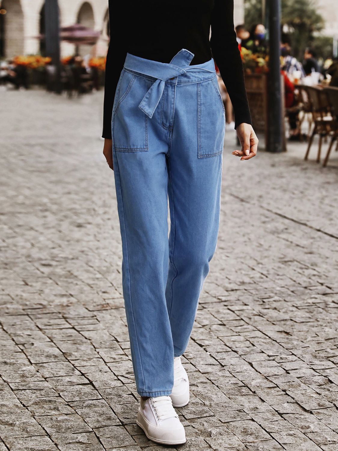 Tied Straight Jeans with Pockets 95f121e0-4771-4519-ad46-d4161e791ee4-Max Trendsi