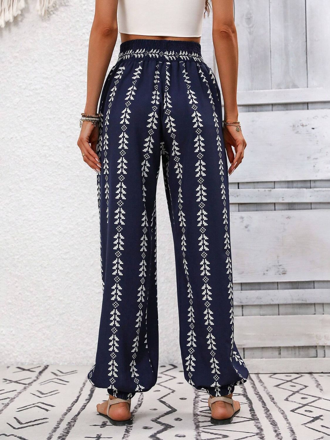 Tied Printed High Waist Pants 961c15ff-1985-436e-bae7-800fce0a684e-Max Trendsi