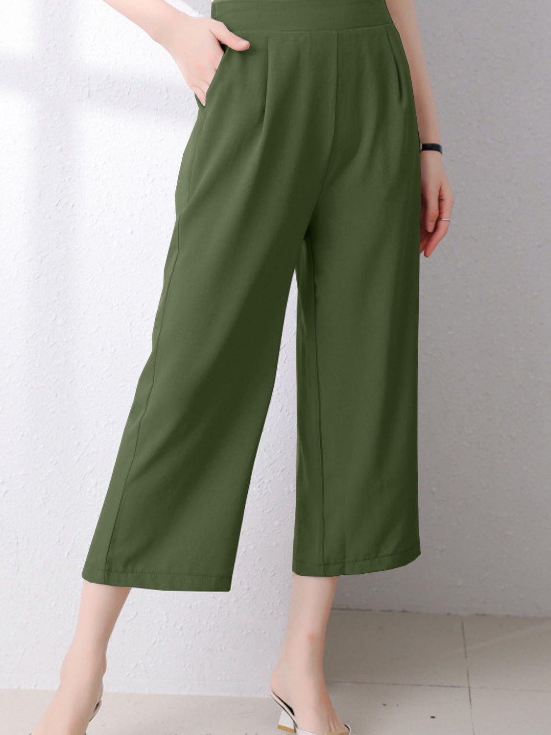 Full Size Pocketed Half Elastic Waist Pants Moss 964861f1-e547-4575-aca5-9de54a2255f5-Max Trendsi