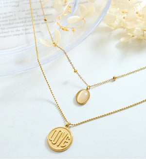 18K Gold Classic Simple LOVE Round Plate with Opal Double Layer Necklace 9673d92a-a199-4833-9d93-4e4a8f21e50e Artshiney