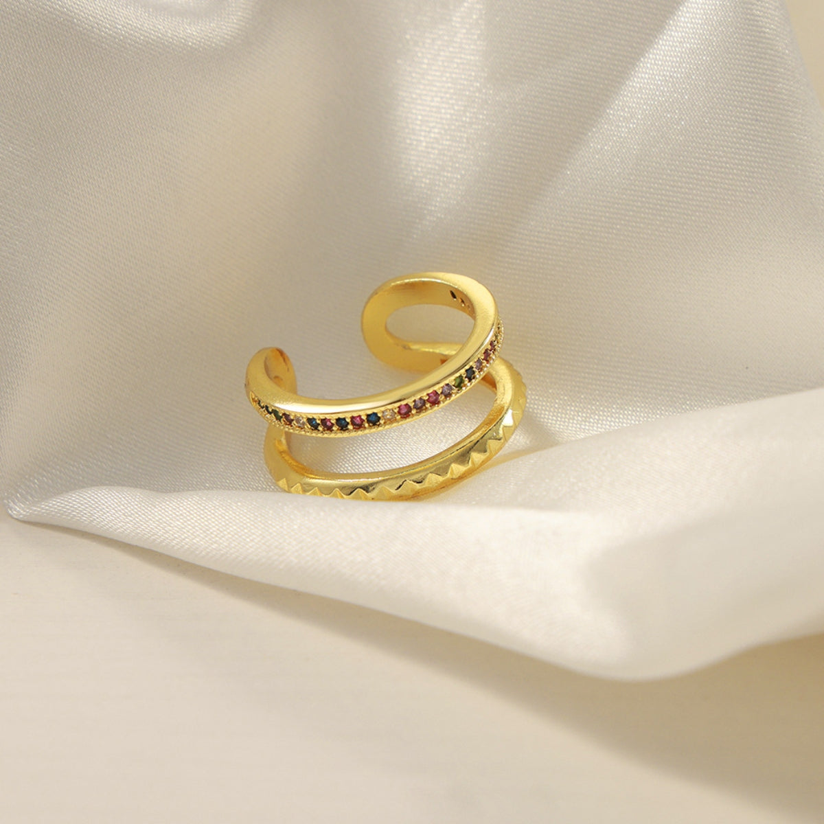 Gold-Plated Czech Diamond Double-Layered Ring 96885f7f-a620-4f7d-aa16-6224d8c413ce-Max Trendsi